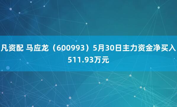 凡资配 马应龙（600993）5月30日主力资金净买入511.93万元